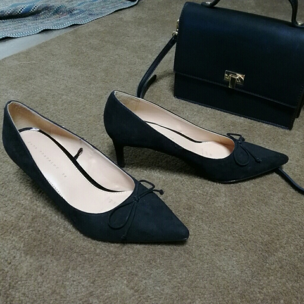 Zara pointy toe pumps kitten heel